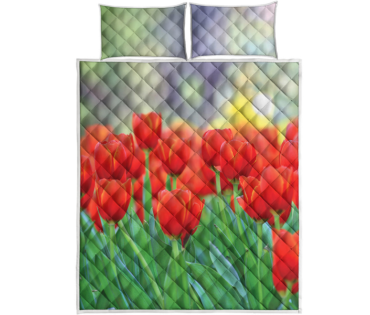 Red Tulip Print Quilt Bed Set