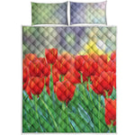 Red Tulip Print Quilt Bed Set