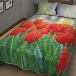 Red Tulip Print Quilt Bed Set