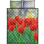 Red Tulip Print Quilt Bed Set