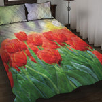 Red Tulip Print Quilt Bed Set