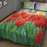 Red Tulip Print Quilt Bed Set