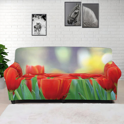 Red Tulip Print Sofa Cover