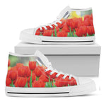 Red Tulip Print White High Top Shoes