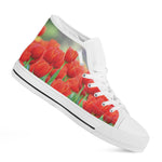 Red Tulip Print White High Top Shoes