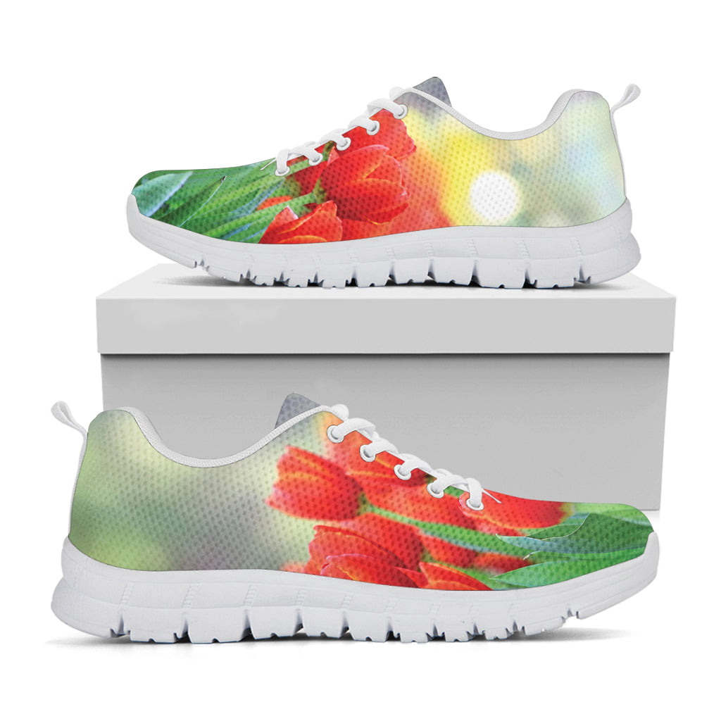 Red Tulip Print White Sneakers
