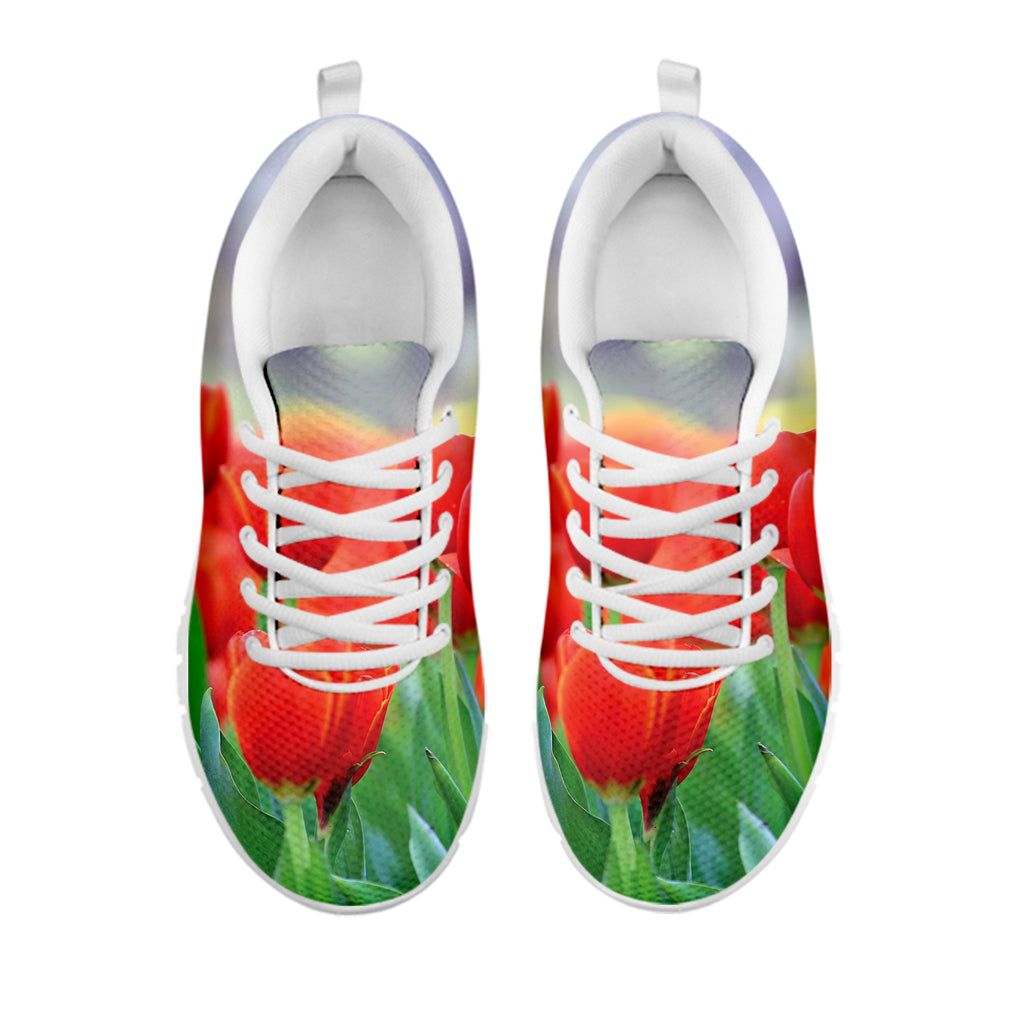 Red Tulip Print White Sneakers