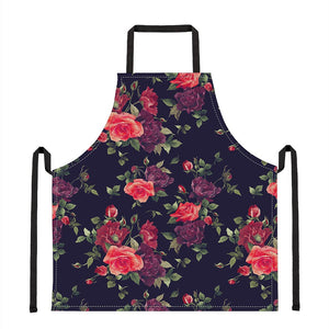 Red Violet Roses Floral Pattern Print Apron