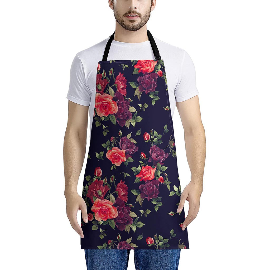 Red Violet Roses Floral Pattern Print Apron