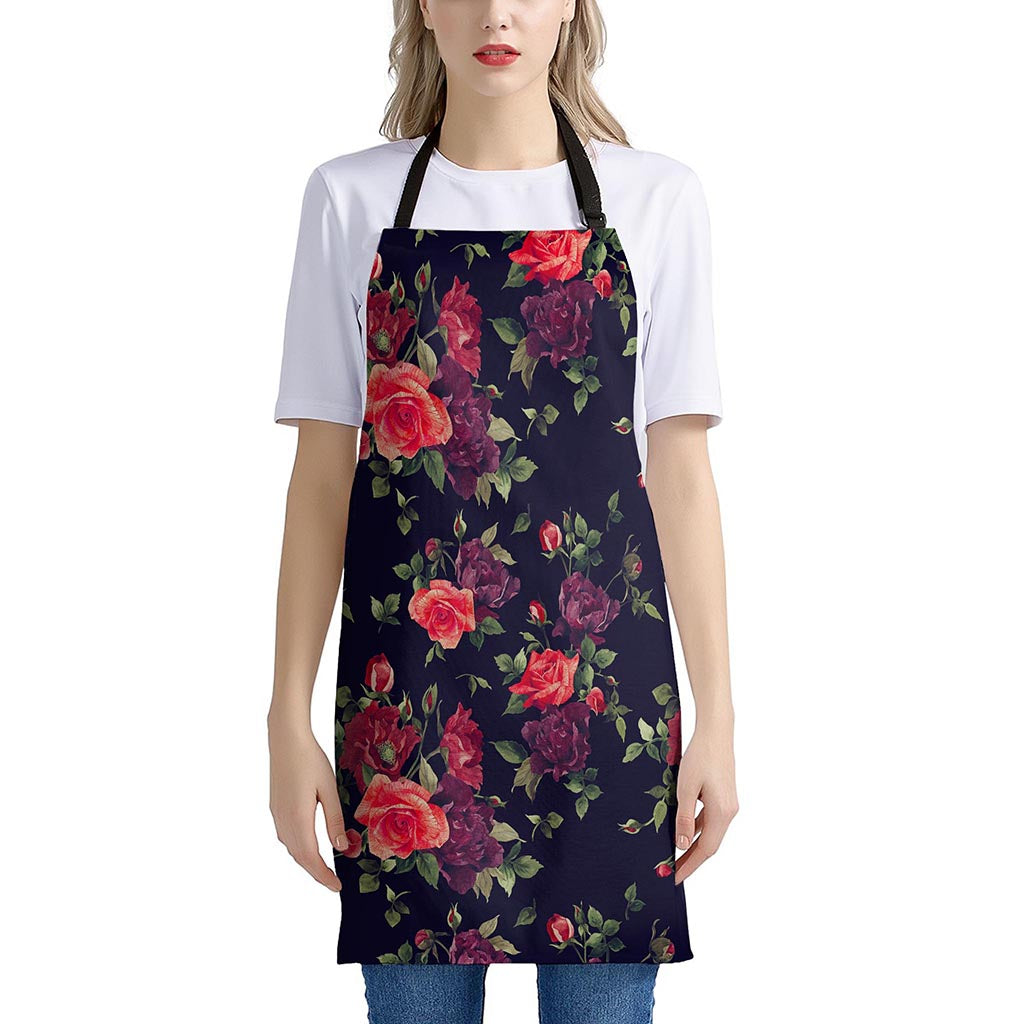 Red Violet Roses Floral Pattern Print Apron