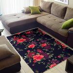 Red Violet Roses Floral Pattern Print Area Rug GearFrost