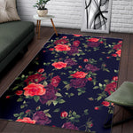 Red Violet Roses Floral Pattern Print Area Rug GearFrost