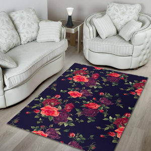 Red Violet Roses Floral Pattern Print Area Rug GearFrost