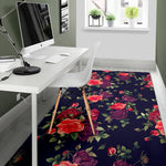 Red Violet Roses Floral Pattern Print Area Rug GearFrost