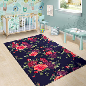 Red Violet Roses Floral Pattern Print Area Rug GearFrost