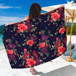 Red Violet Roses Floral Pattern Print Beach Sarong Wrap