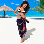 Red Violet Roses Floral Pattern Print Beach Sarong Wrap