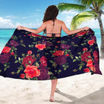 Red Violet Roses Floral Pattern Print Beach Sarong Wrap
