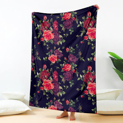 Red Violet Roses Floral Pattern Print Blanket