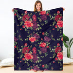 Red Violet Roses Floral Pattern Print Blanket