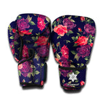 Red Violet Roses Floral Pattern Print Boxing Gloves
