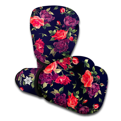 Red Violet Roses Floral Pattern Print Boxing Gloves