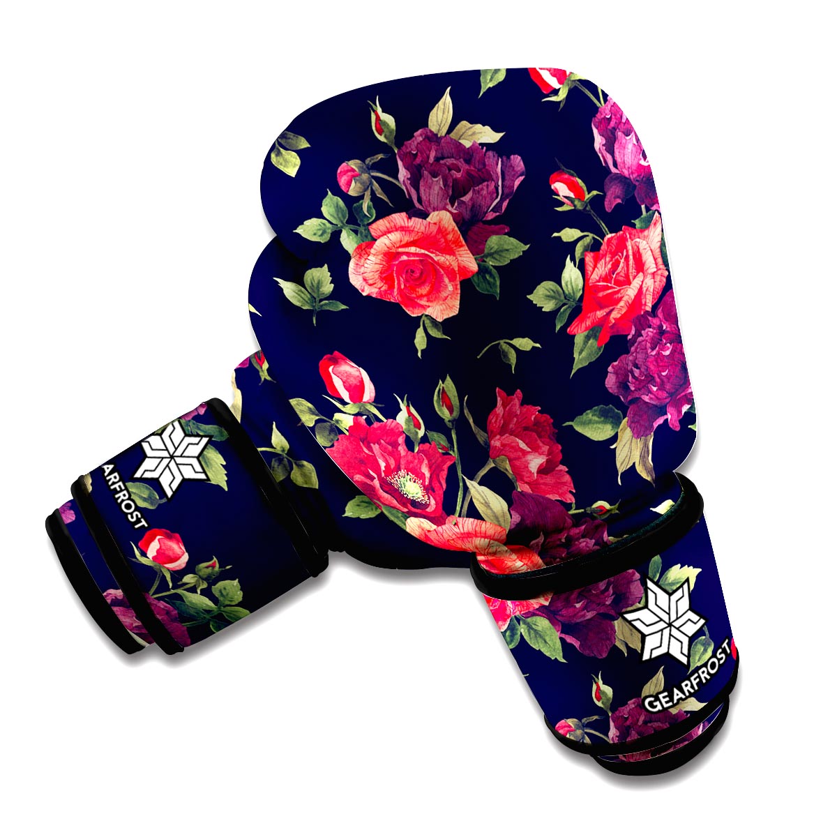 Red Violet Roses Floral Pattern Print Boxing Gloves