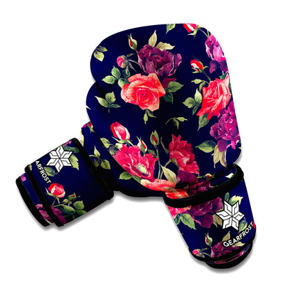 Red Violet Roses Floral Pattern Print Boxing Gloves