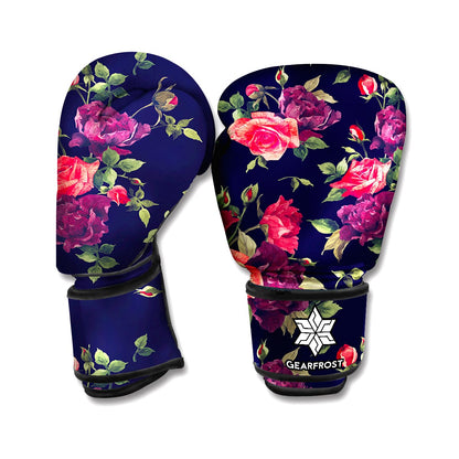 Red Violet Roses Floral Pattern Print Boxing Gloves
