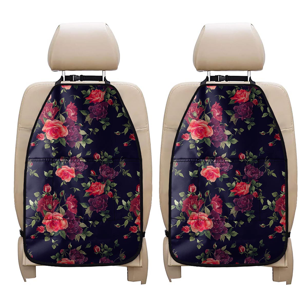 Red Violet Roses Floral Pattern Print Car Seat Organizers