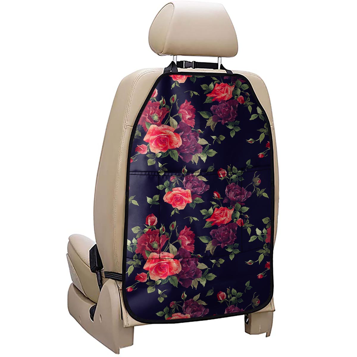 Red Violet Roses Floral Pattern Print Car Seat Organizers