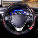 Red Violet Roses Floral Pattern Print Car Steering Wheel Cover