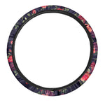 Red Violet Roses Floral Pattern Print Car Steering Wheel Cover