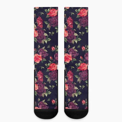 Red Violet Roses Floral Pattern Print Crew Socks