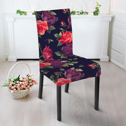 Red Violet Roses Floral Pattern Print Dining Chair Slipcover