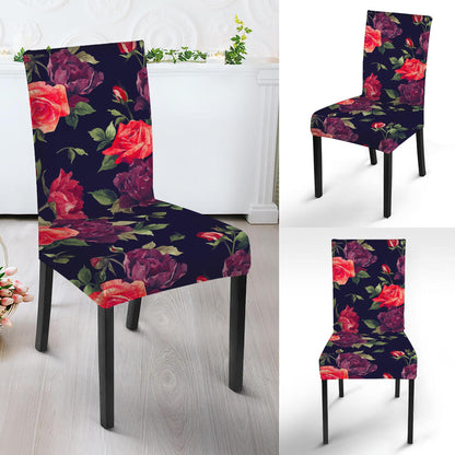 Red Violet Roses Floral Pattern Print Dining Chair Slipcover