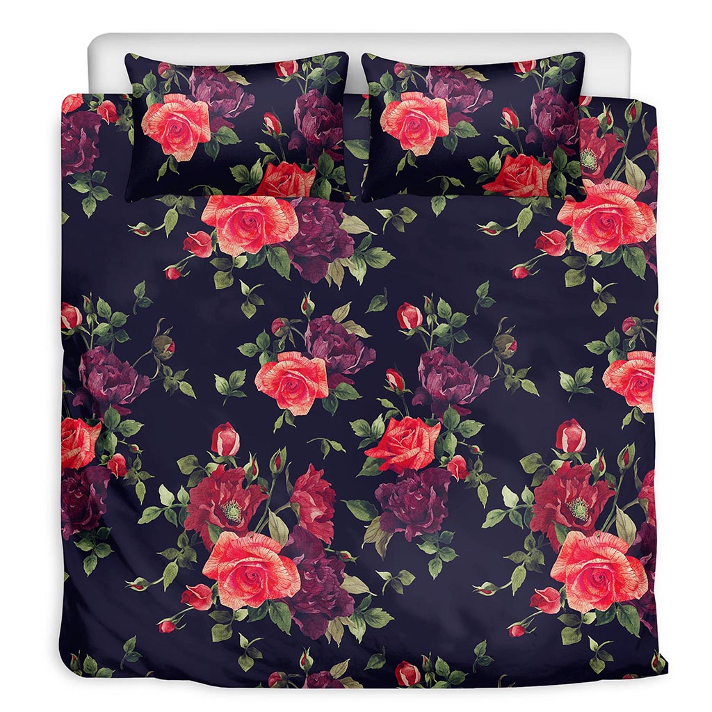 Red Violet Roses Floral Pattern Print Duvet Cover Bedding Set