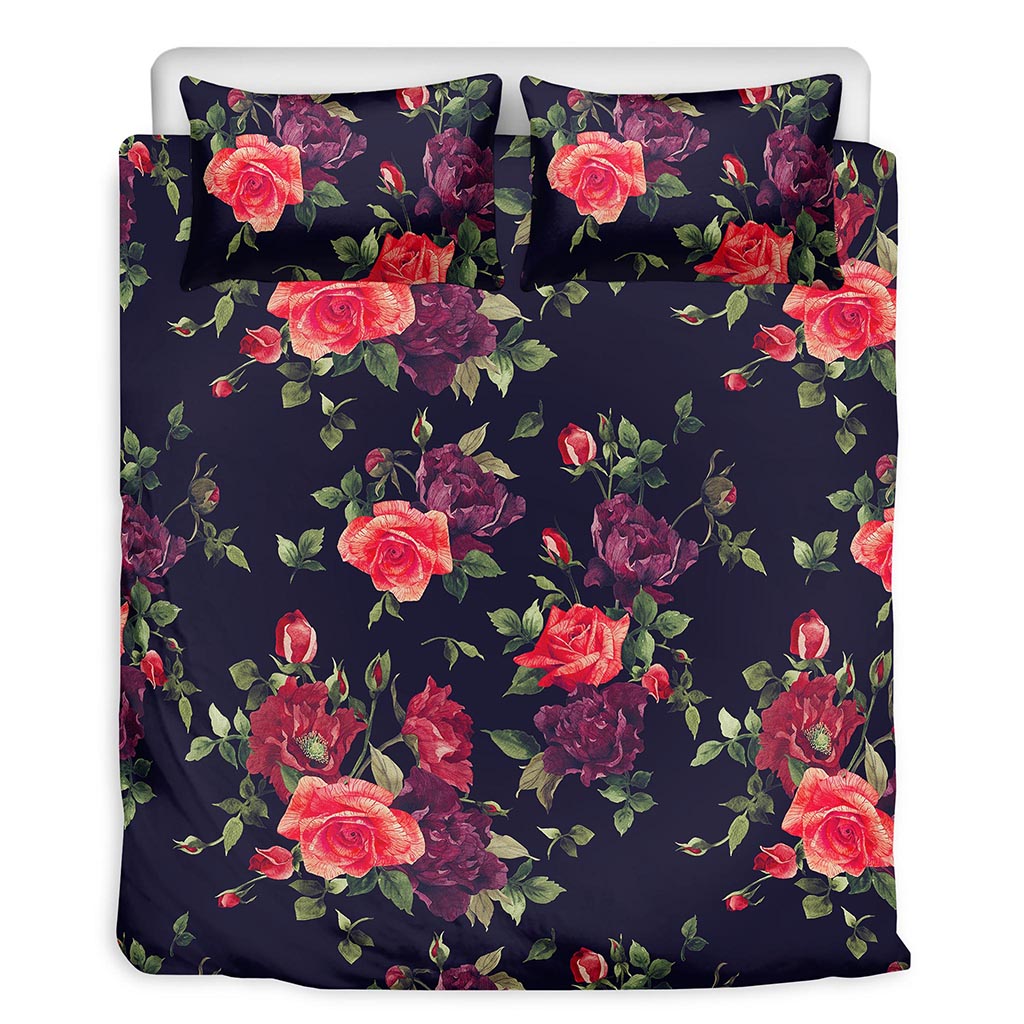 Red Violet Roses Floral Pattern Print Duvet Cover Bedding Set