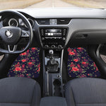 Red Violet Roses Floral Pattern Print Front and Back Car Floor Mats
