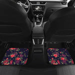 Red Violet Roses Floral Pattern Print Front and Back Car Floor Mats