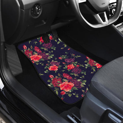 Red Violet Roses Floral Pattern Print Front and Back Car Floor Mats
