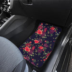 Red Violet Roses Floral Pattern Print Front and Back Car Floor Mats