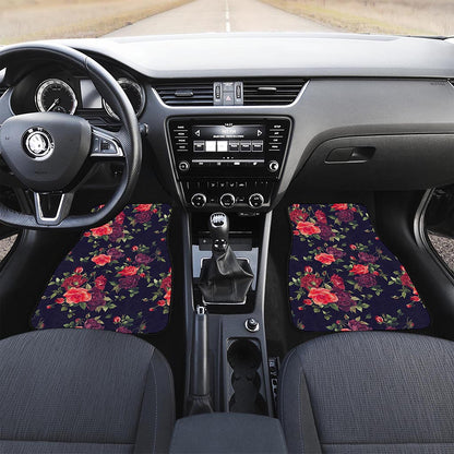 Red Violet Roses Floral Pattern Print Front Car Floor Mats