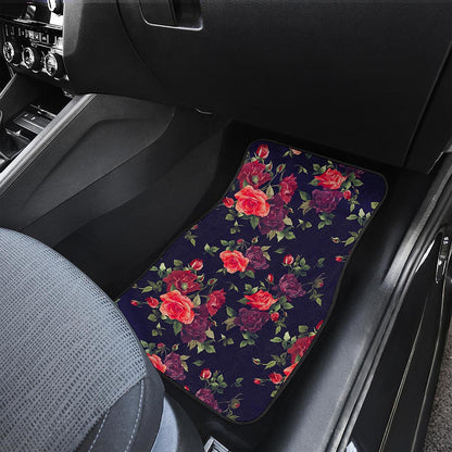Red Violet Roses Floral Pattern Print Front Car Floor Mats