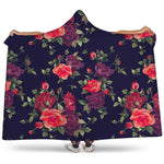 Red Violet Roses Floral Pattern Print Hooded Blanket