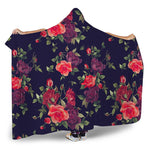 Red Violet Roses Floral Pattern Print Hooded Blanket