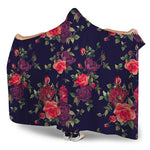 Red Violet Roses Floral Pattern Print Hooded Blanket