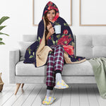 Red Violet Roses Floral Pattern Print Hooded Blanket