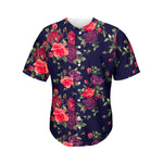 Red Violet Roses Floral Pattern Print Men's Baseball Jersey