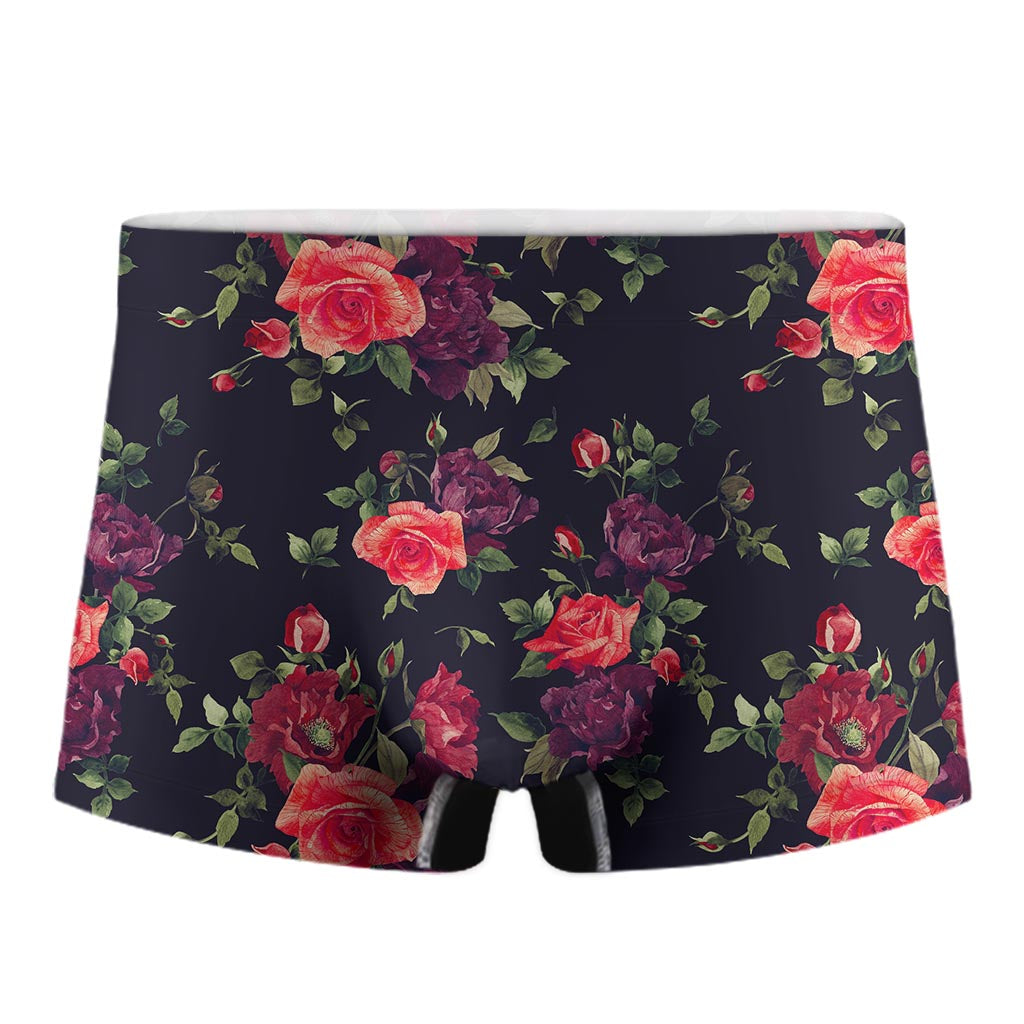 Red Violet Roses Floral Pattern Print Men's Boxer Briefs